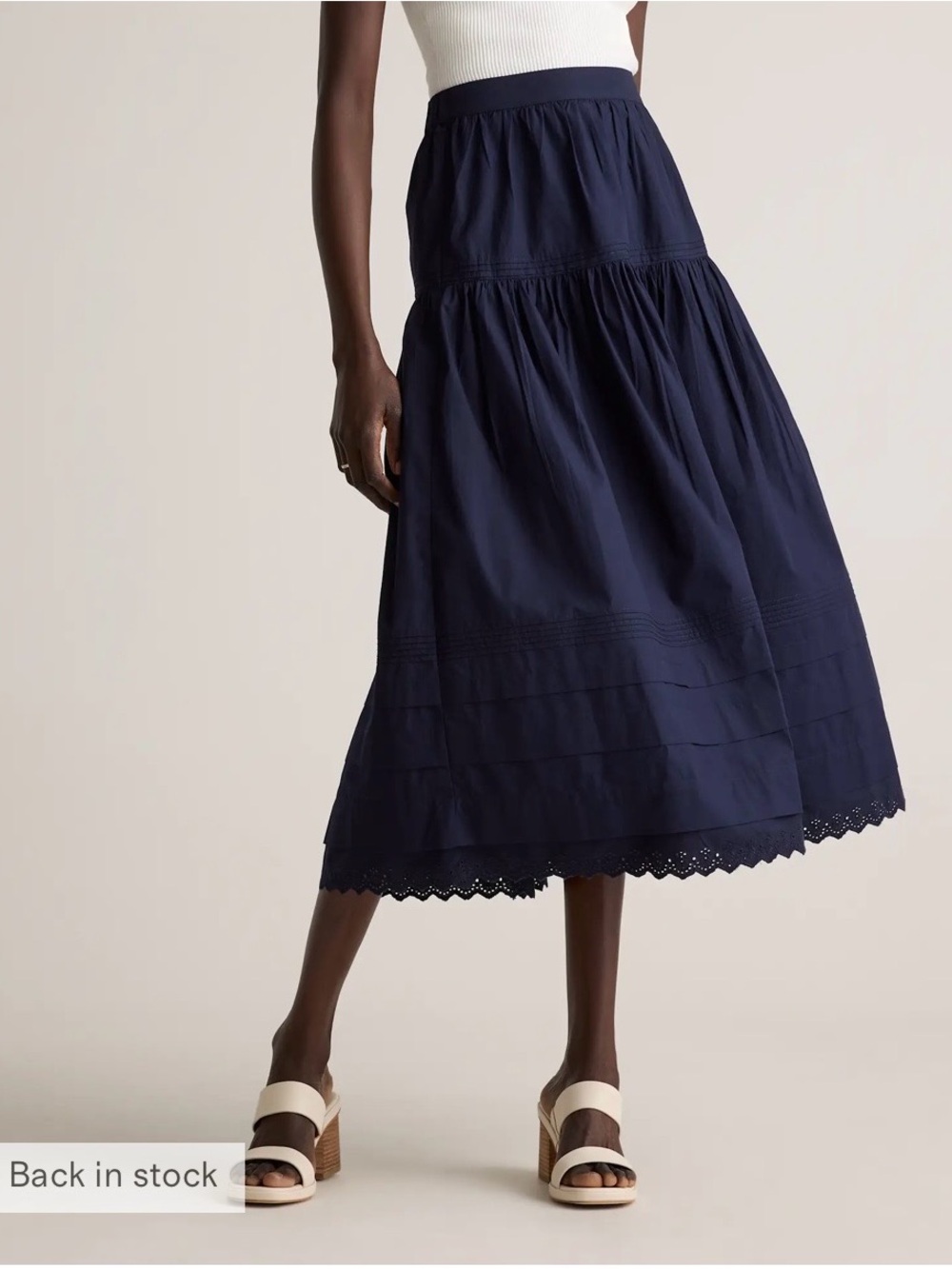 Quince 100% Organic Cotton Poplin Pintuck Maxi Skirt in Navy Blue Size XL. NWT - Picture 3 of 14